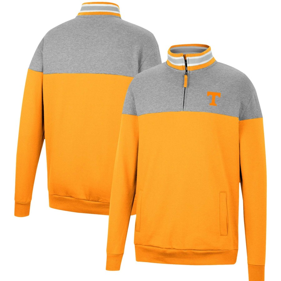 Men * | Bestsellers Men'S Colosseum Heathered Gray/Tennessee Orange Tennessee Volunteers Be The Ball Quarter-Zip Top