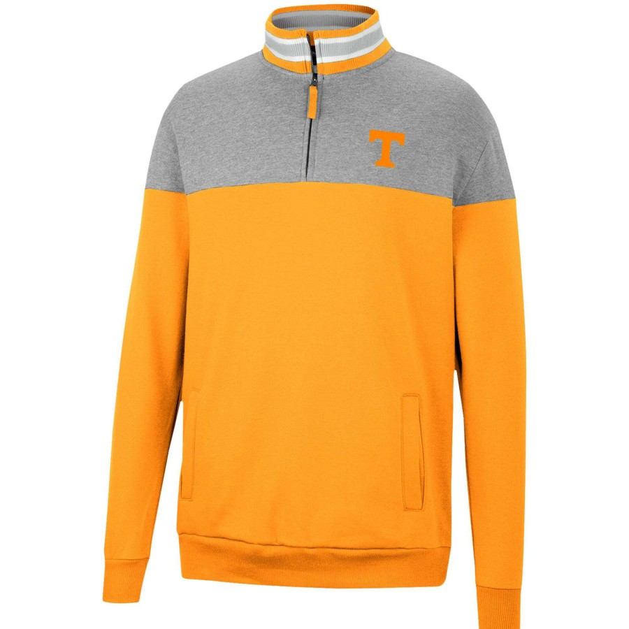 Men * | Bestsellers Men'S Colosseum Heathered Gray/Tennessee Orange Tennessee Volunteers Be The Ball Quarter-Zip Top