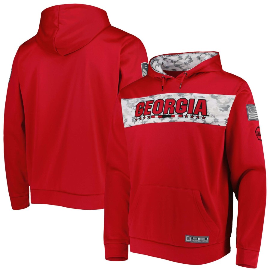 Men * | Good Quality Men'S Colosseum Red Georgia Bulldogs Oht Military Appreciation Team Color Pullover Hoodie