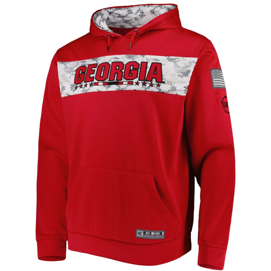 Men * | Good Quality Men'S Colosseum Red Georgia Bulldogs Oht Military Appreciation Team Color Pullover Hoodie