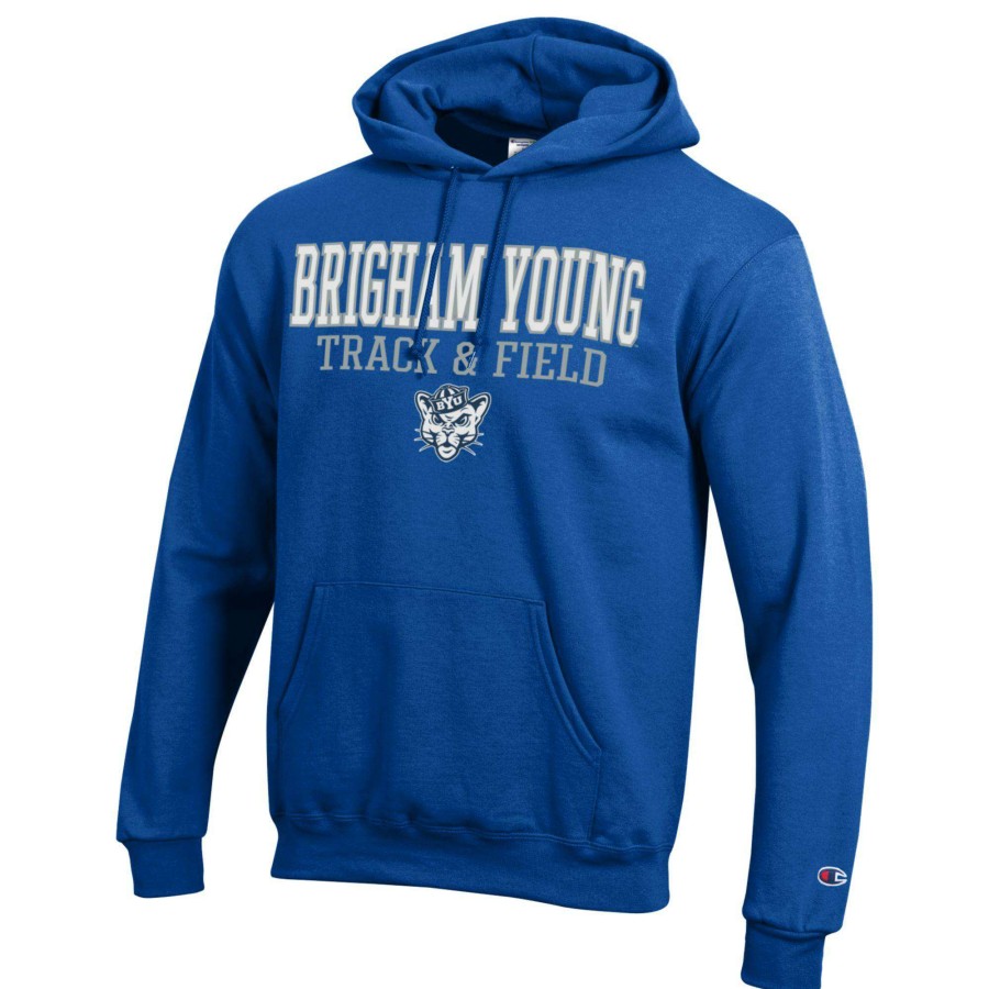 Men * | Lower Prices Men'S Champion Royal Byu Cougars Track & Field Stack Powerblend Pullover Hoodie