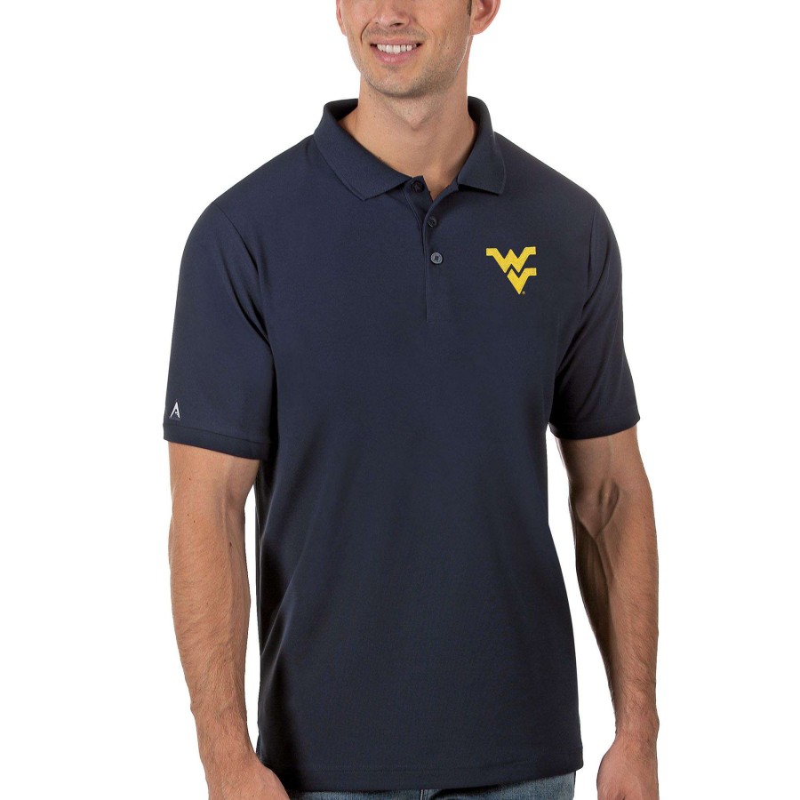 Men * | Online Discount Men'S Antigua Navy West Virginia Mountaineers Legacy Pique Polo