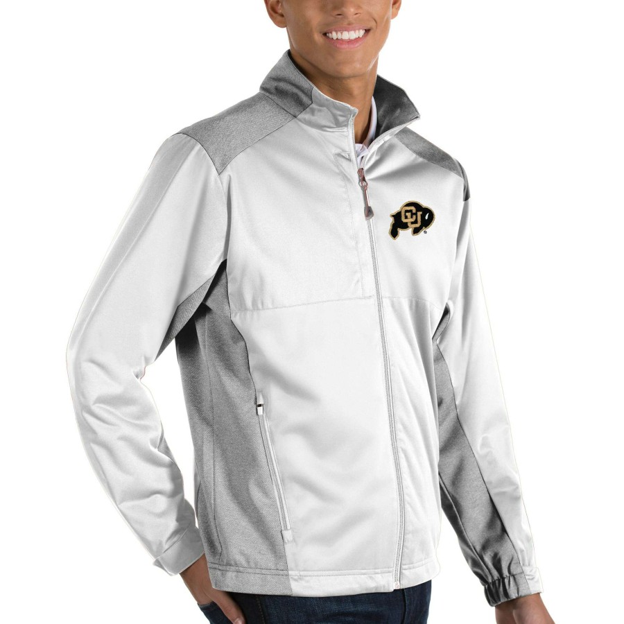 Men * | Clearance Sale Men'S Antigua White Colorado Buffaloes Revolve Full-Zip Jacket