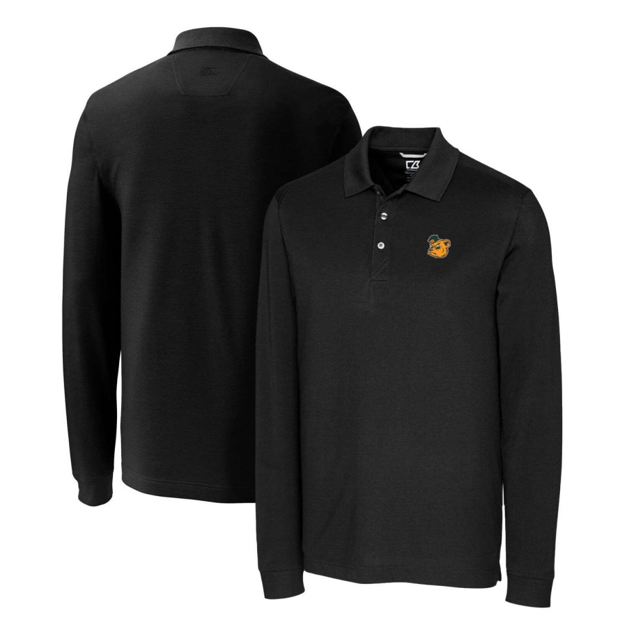 Men * | Lower Prices Men'S Cutter & Buck Black Baylor Bears Advantage Tri-Blend Pique Long Sleeve Polo