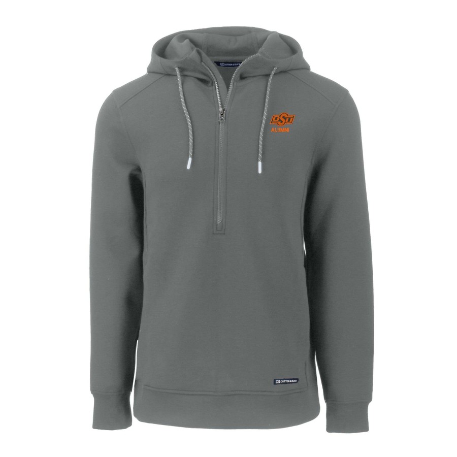 Men * | Good Quality Men'S Cutter & Buck Gray Oklahoma State Cowboys Alumni Logo Roam Eco Recycled Half-Zip Pullover Hoodie