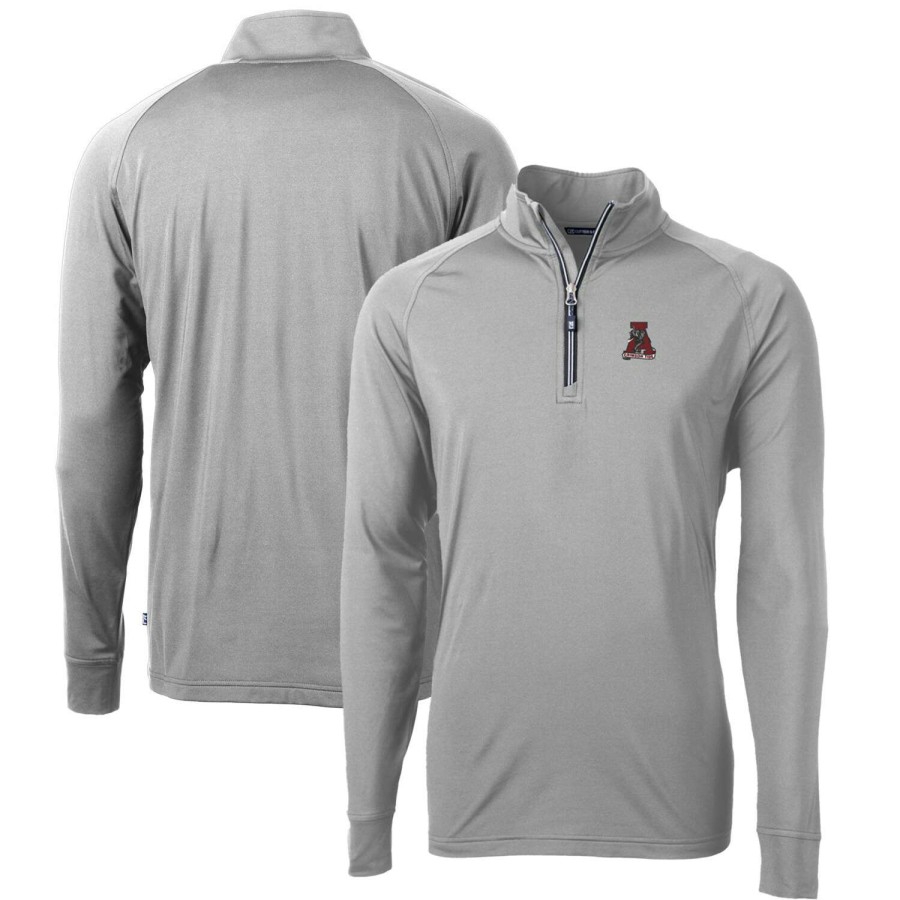 Men * | Original Men'S Cutter & Buck Gray Alabama Crimson Tide Adapt Eco Knit Stretch Recycled Big & Tall Quarter-Zip Pullover Top