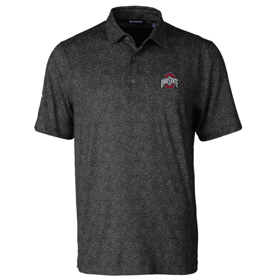 Men * | Best Quality Men'S Cutter & Buck Black Ohio State Buckeyes Pike Constellation Print Stretch Polo