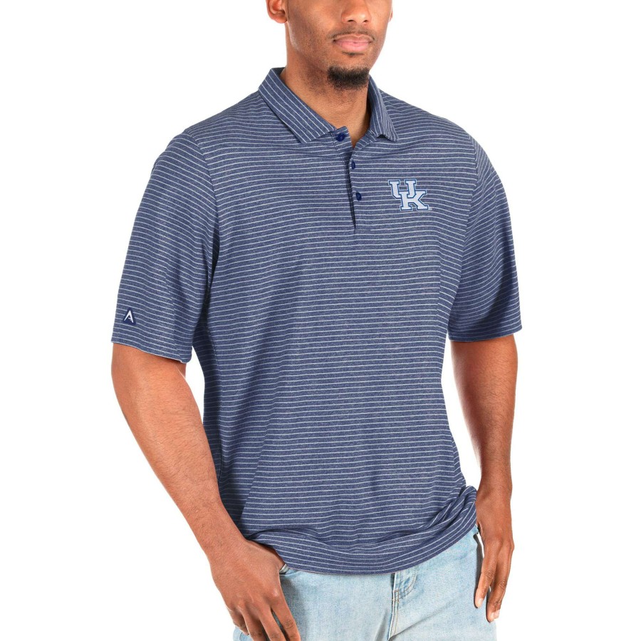 Men * | Good Quality Men'S Antigua Heathered Royal/White Kentucky Wildcats Esteem Big & Tall Polo