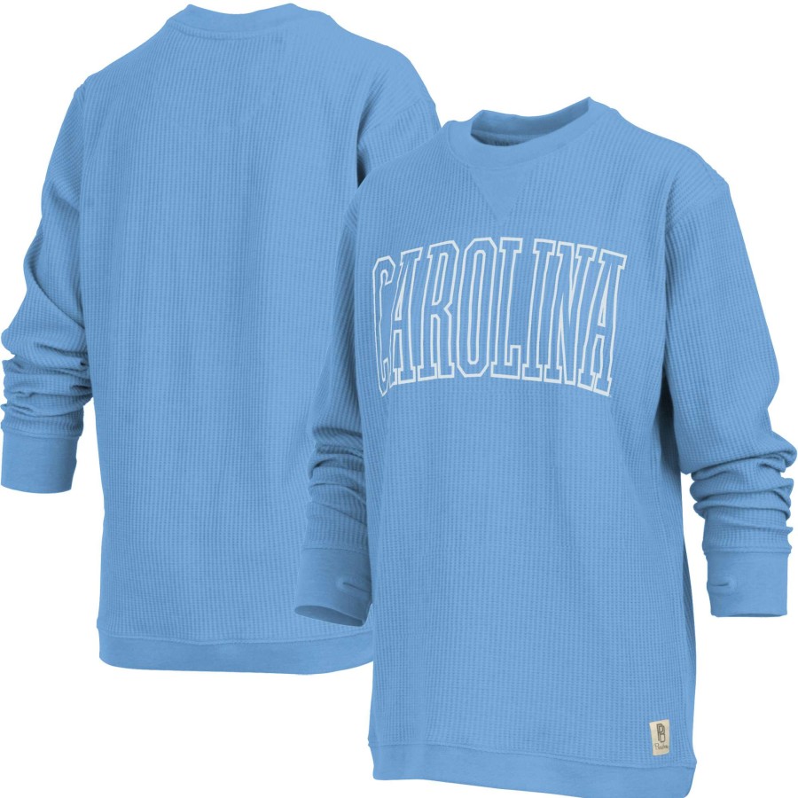 Women * | Reliable Quality Women'S Pressbox Carolina Blue North Carolina Tar Heels Surf Plus Size Southlawn Waffle-Knit Thermal Tri-Blend Long Sleeve T-Shirt