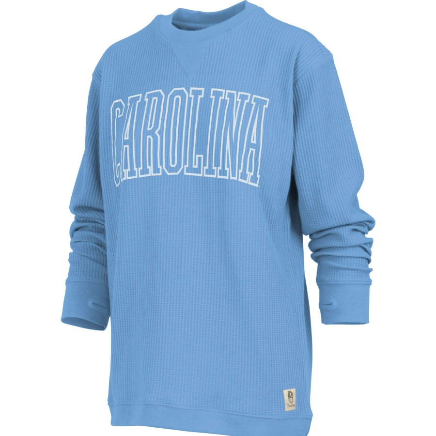 Women * | Reliable Quality Women'S Pressbox Carolina Blue North Carolina Tar Heels Surf Plus Size Southlawn Waffle-Knit Thermal Tri-Blend Long Sleeve T-Shirt