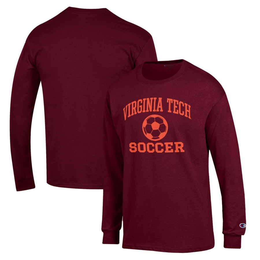 Men * | Discount Store Men'S Champion Maroon Virginia Tech Hokies Soccer Icon Long Sleeve T-Shirt