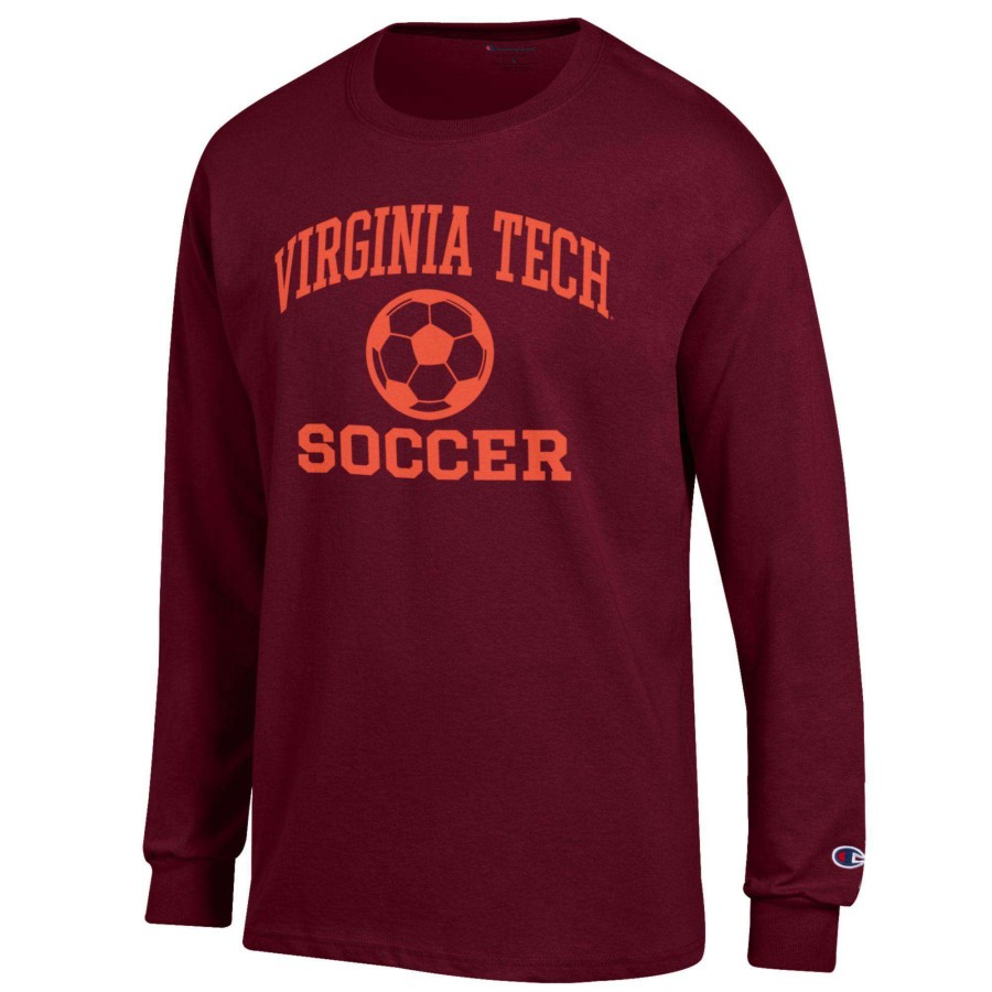 Men * | Discount Store Men'S Champion Maroon Virginia Tech Hokies Soccer Icon Long Sleeve T-Shirt