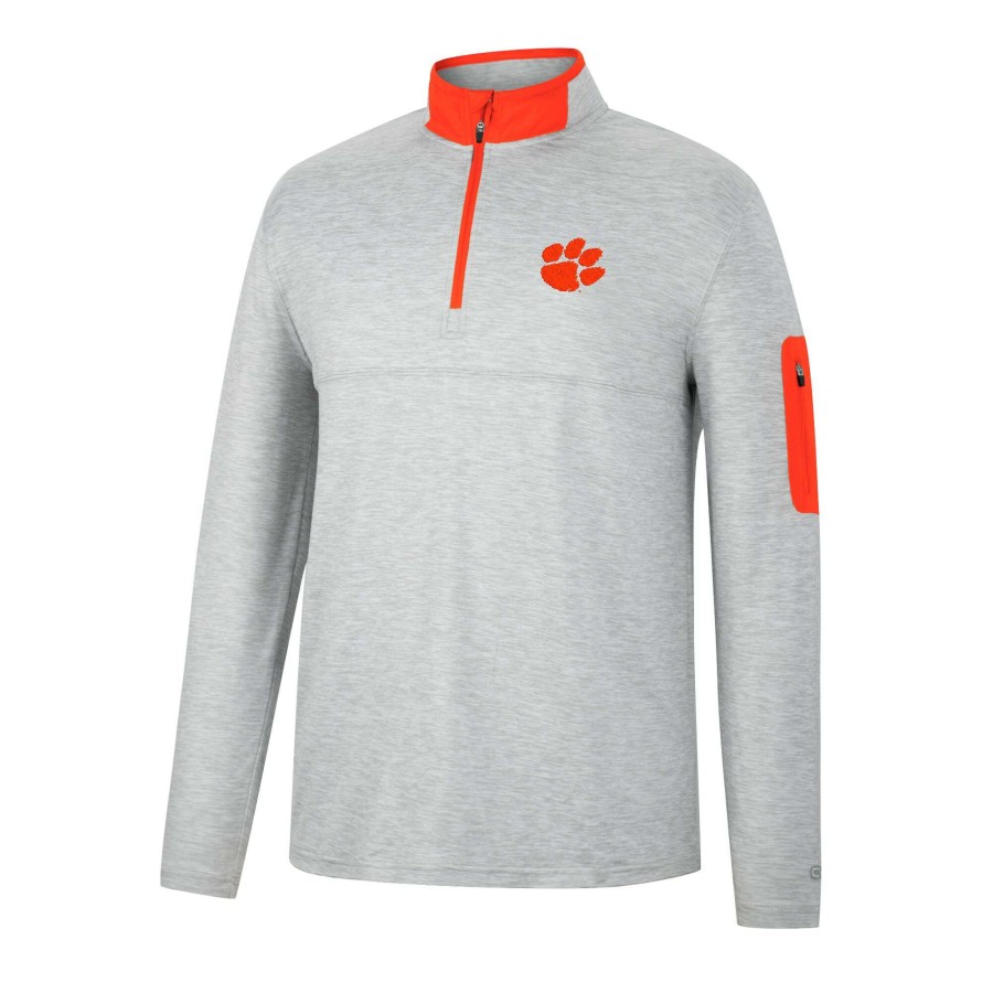 Men * | Discount Store Men'S Colosseum Heathered Gray/Orange Clemson Tigers Country Club Windshirt Quarter-Zip Jacket