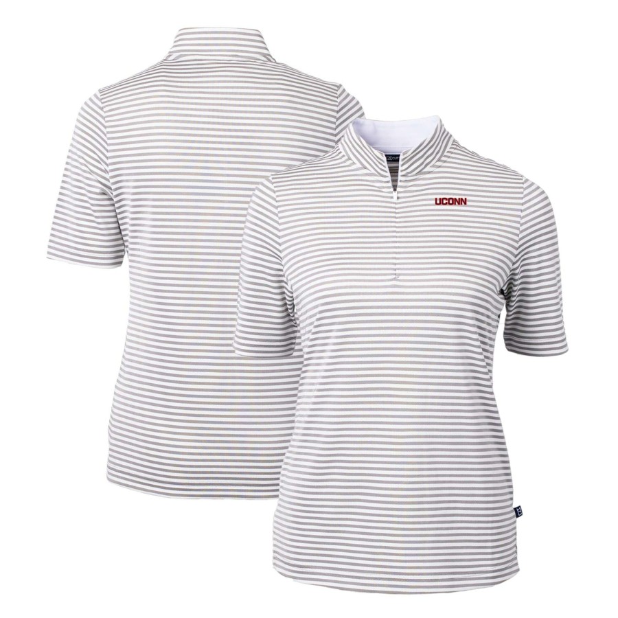 Women * | Best Sellers Women'S Cutter & Buck Gray Uconn Huskies Drytec Virtue Eco Pique Stripe Recycled Polo