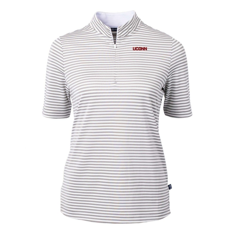 Women * | Best Sellers Women'S Cutter & Buck Gray Uconn Huskies Drytec Virtue Eco Pique Stripe Recycled Polo