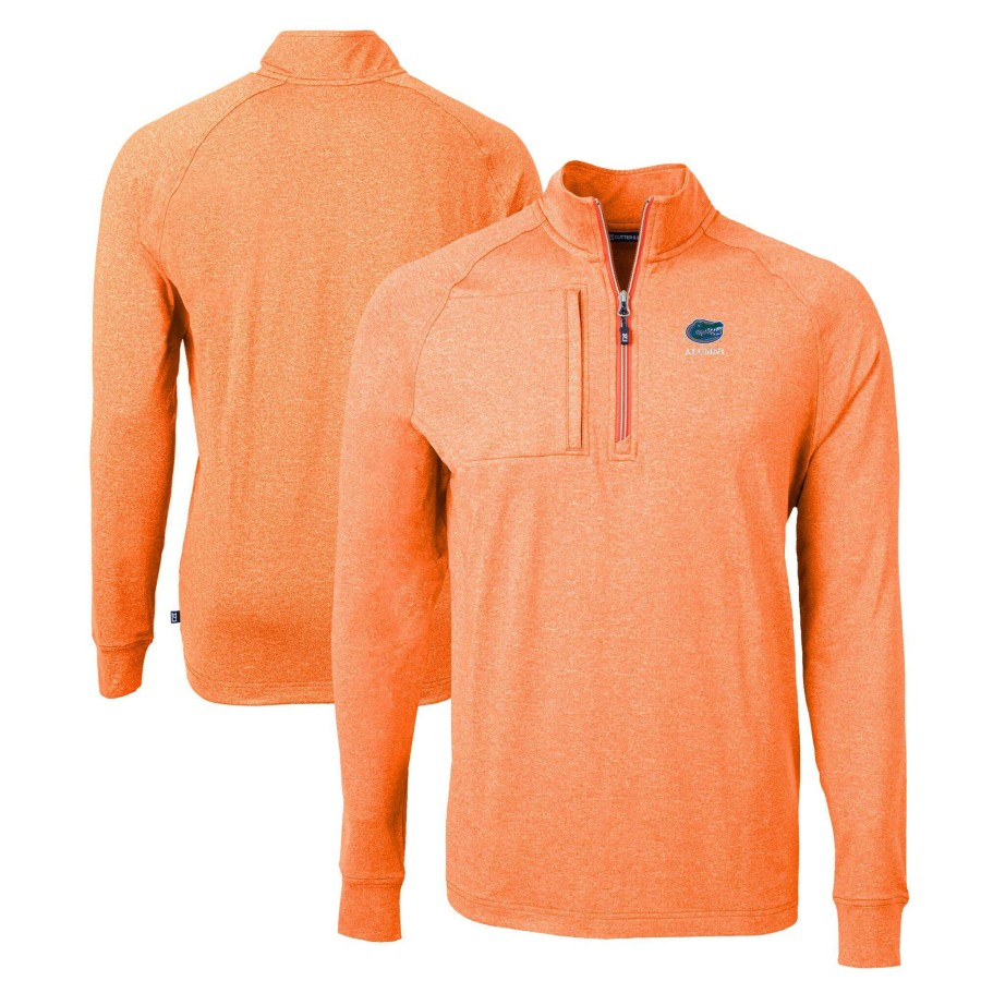 Men * | Reliable Quality Men'S Cutter & Buck Heather Orange Florida Gators Alumni Logo Adapt Eco Knit Heathered Recycled Quarter-Zip Pullover Top