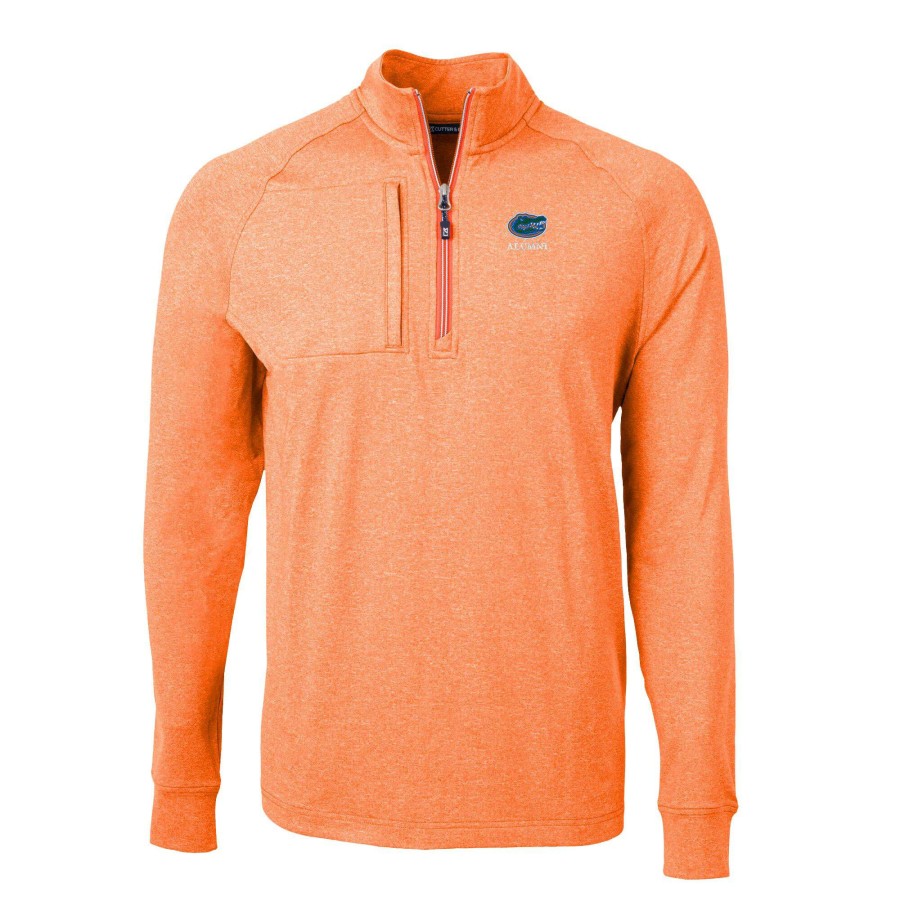 Men * | Reliable Quality Men'S Cutter & Buck Heather Orange Florida Gators Alumni Logo Adapt Eco Knit Heathered Recycled Quarter-Zip Pullover Top