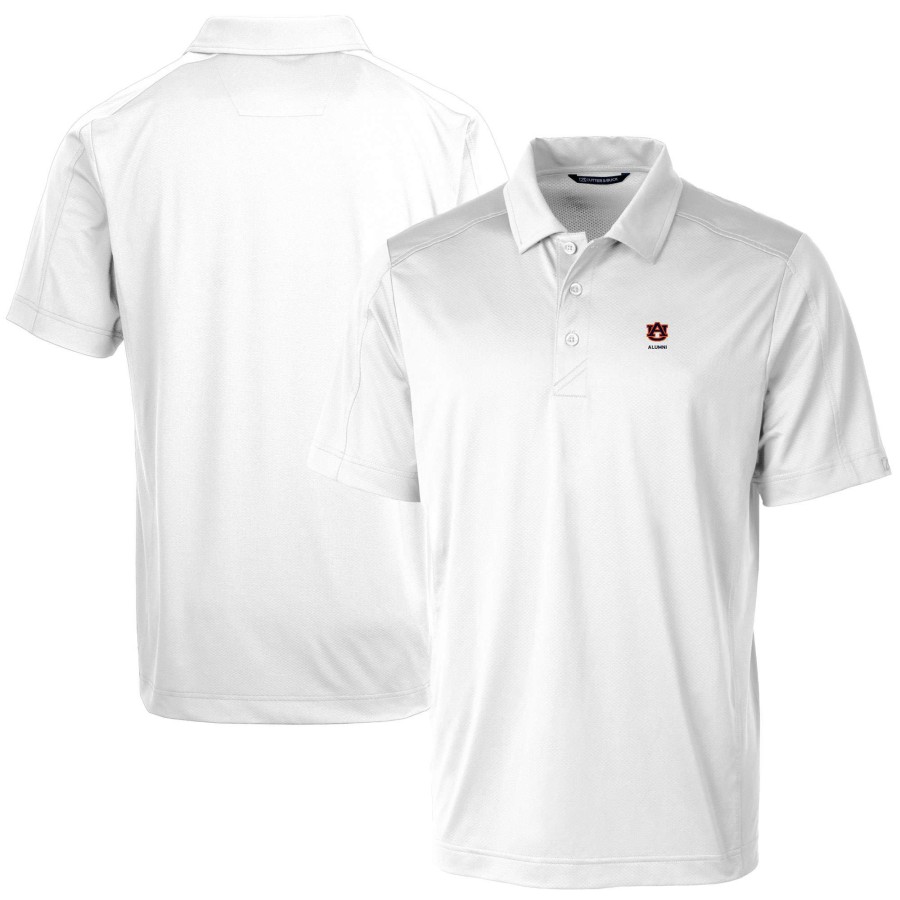 Men * | Reliable Quality Men'S Cutter & Buck White Auburn Tigers Alumni Logo Prospect Textured Stretch Polo