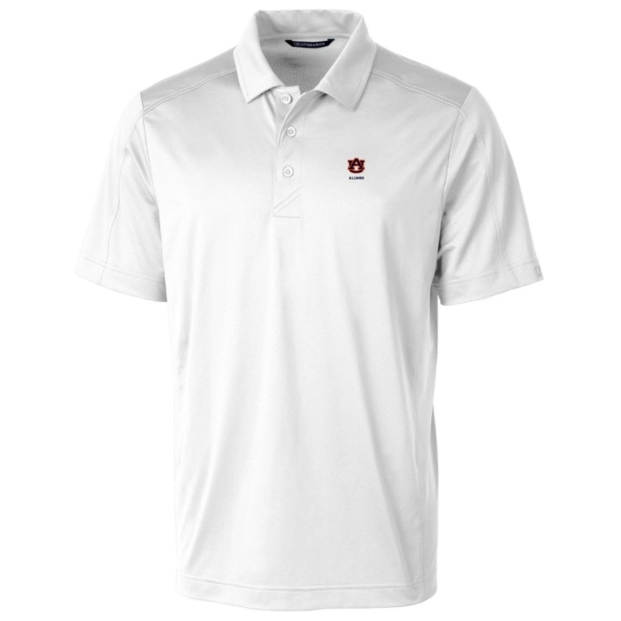 Men * | Reliable Quality Men'S Cutter & Buck White Auburn Tigers Alumni Logo Prospect Textured Stretch Polo