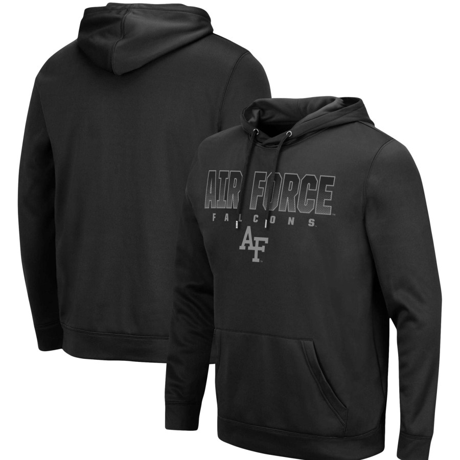 Men * | Lower Prices Men'S Colosseum Black Air Force Falcons Blackout 3.0 Pullover Hoodie