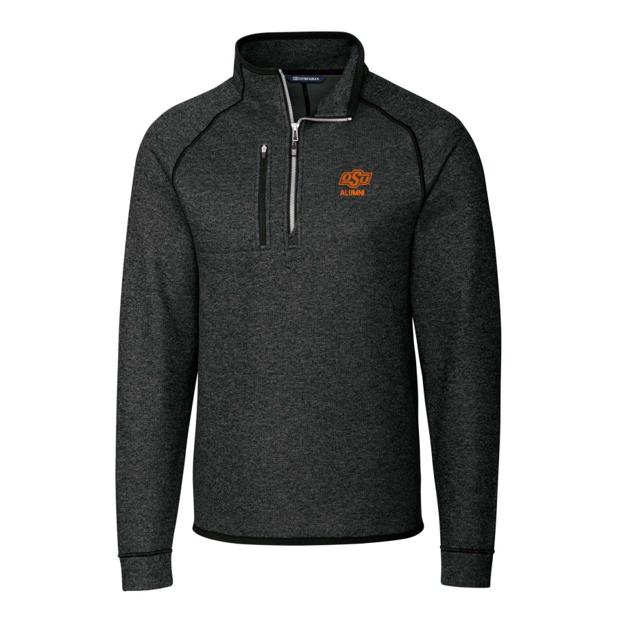 Men * | Online Discount Men'S Cutter & Buck Heather Charcoal Oklahoma State Cowboys Alumni Logo Mainsail Sweater-Knit Half-Zip Pullover Jacket