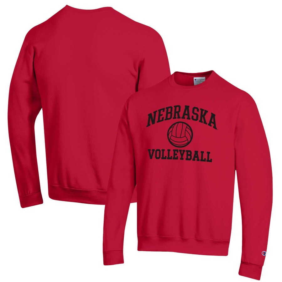 Men * | Online Discount Men'S Champion Scarlet Nebraska Huskers Volleyball Icon Powerblend Pullover Sweatshirt