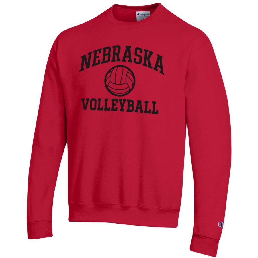 Men * | Online Discount Men'S Champion Scarlet Nebraska Huskers Volleyball Icon Powerblend Pullover Sweatshirt