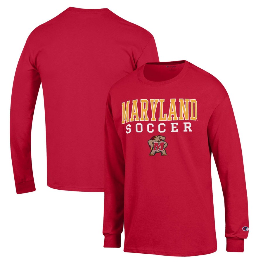 Men * | Reliable Quality Men'S Champion Red Maryland Terrapins Soccer Stack Logo Long Sleeve T-Shirt