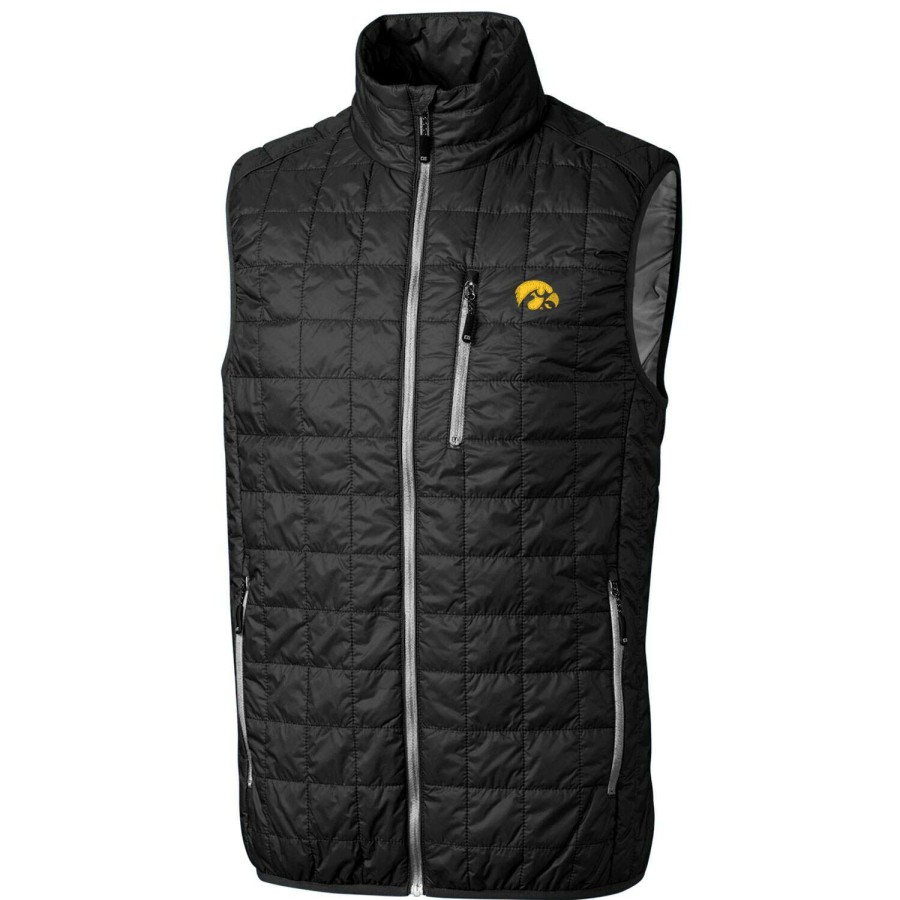 Men * | Best Quality Men'S Cutter & Buck Black Iowa Hawkeyes Big & Tall Full-Zip Collegiate Rainier Vest