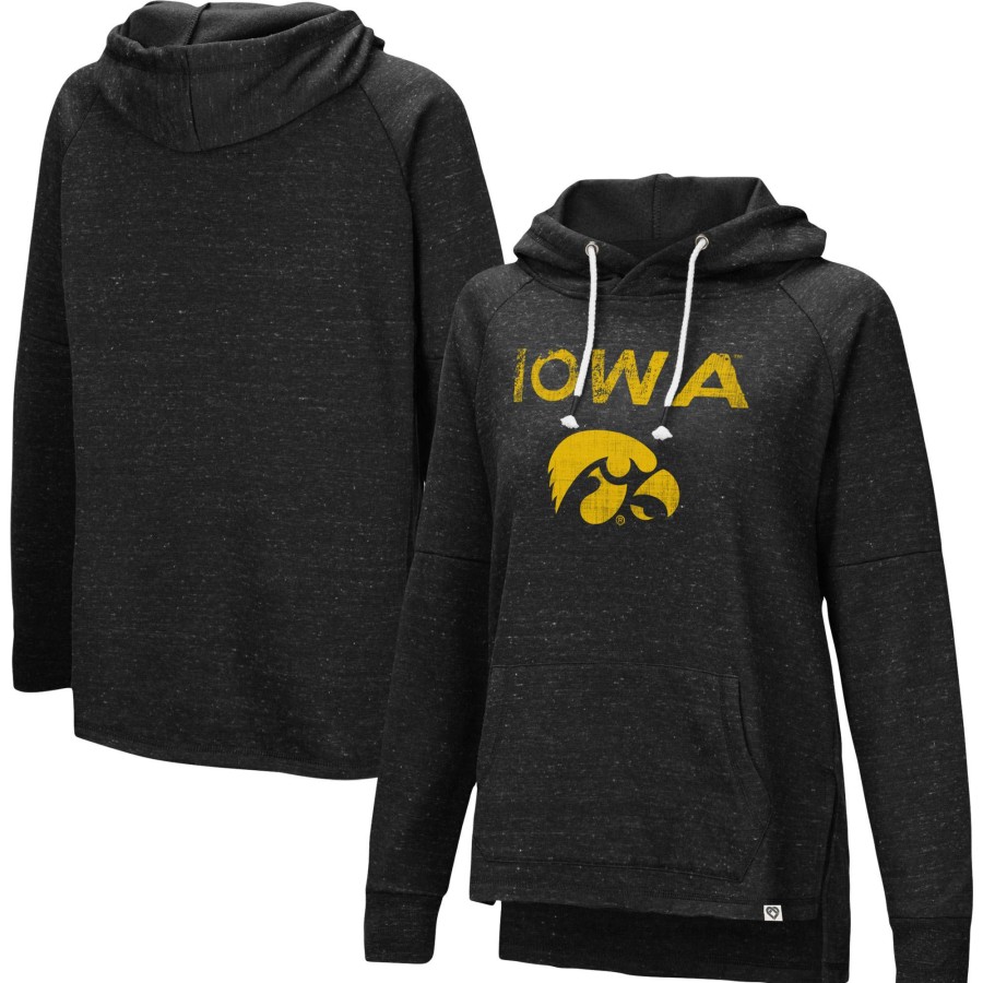 Women * | Hot Sell Women'S Colosseum Black Iowa Hawkeyes Nollie Raglan Slub Pullover Hoodie