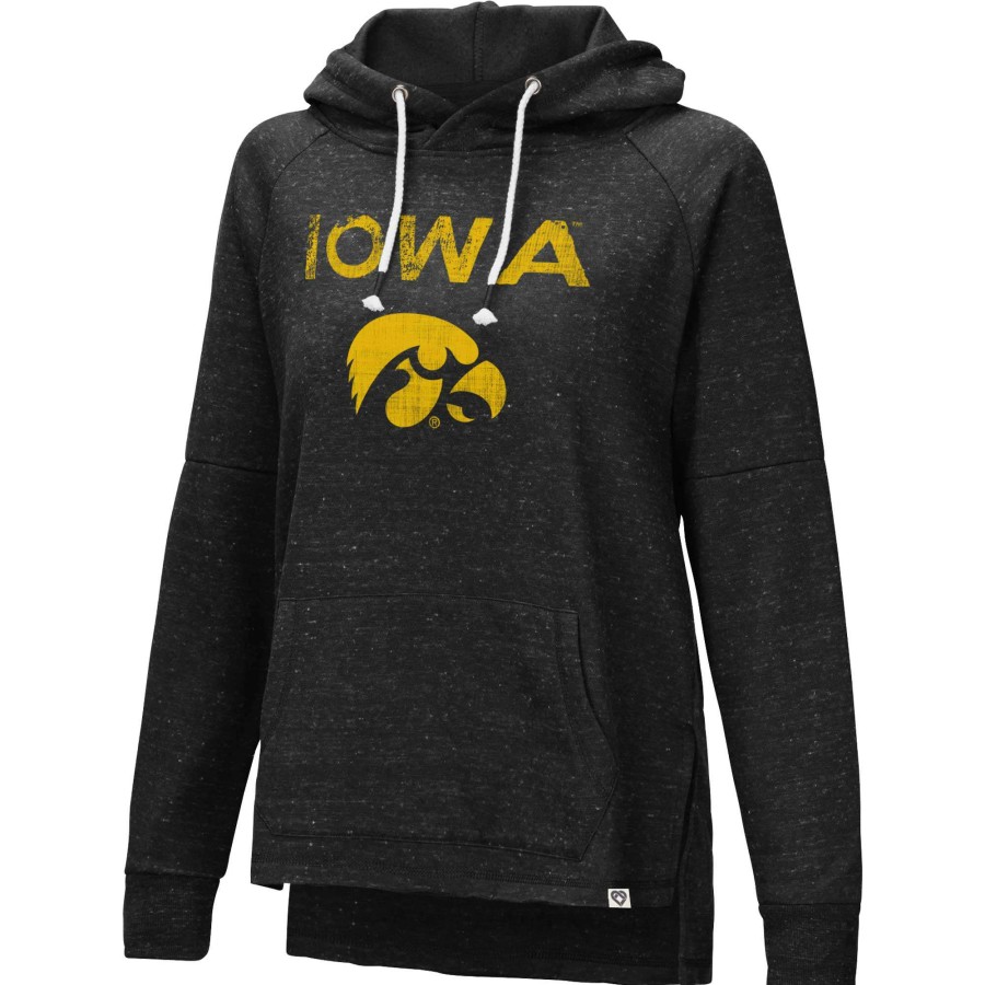 Women * | Hot Sell Women'S Colosseum Black Iowa Hawkeyes Nollie Raglan Slub Pullover Hoodie