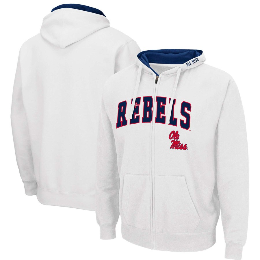 Men * | Tendy Style Men'S Colosseum White Ole Miss Rebels Arch & Logo 3.0 Full-Zip Hoodie