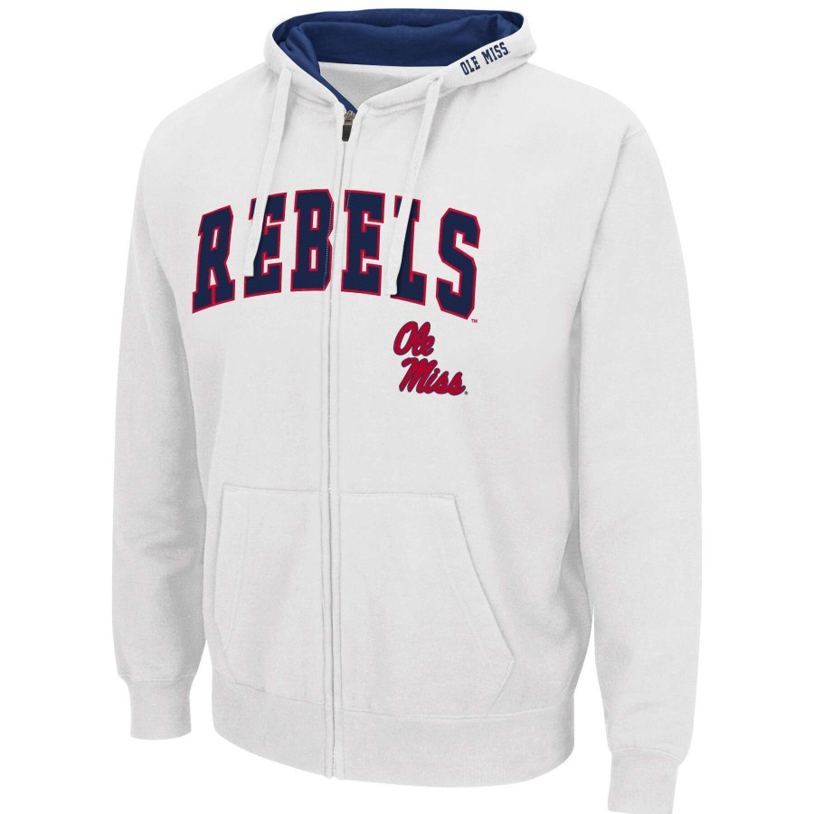 Men * | Tendy Style Men'S Colosseum White Ole Miss Rebels Arch & Logo 3.0 Full-Zip Hoodie