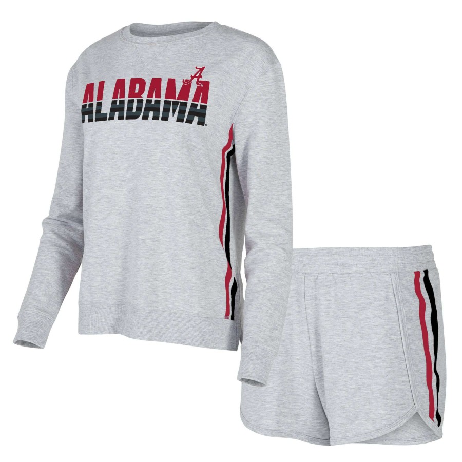 Women * | Reliable Quality Women'S Concepts Sport Gray Alabama Crimson Tide Cedar Tri-Blend Long Sleeve T-Shirt & Shorts Sleep Set