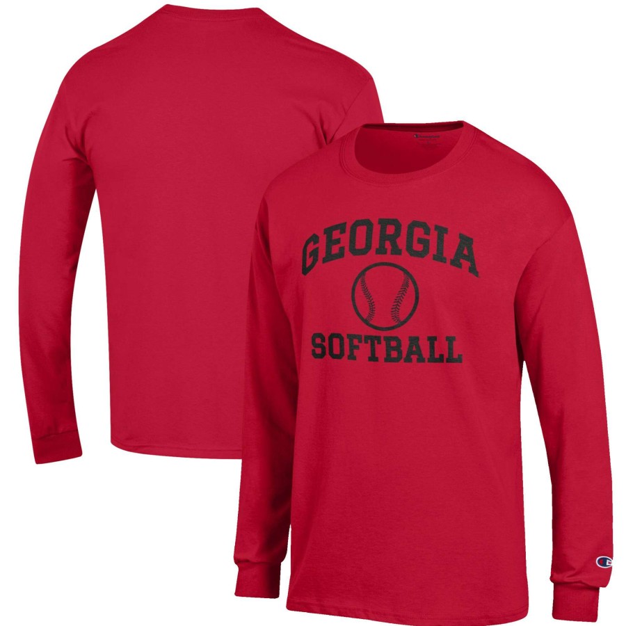 Men * | Original Men'S Champion Red Georgia Bulldogs Softball Icon Long Sleeve T-Shirt