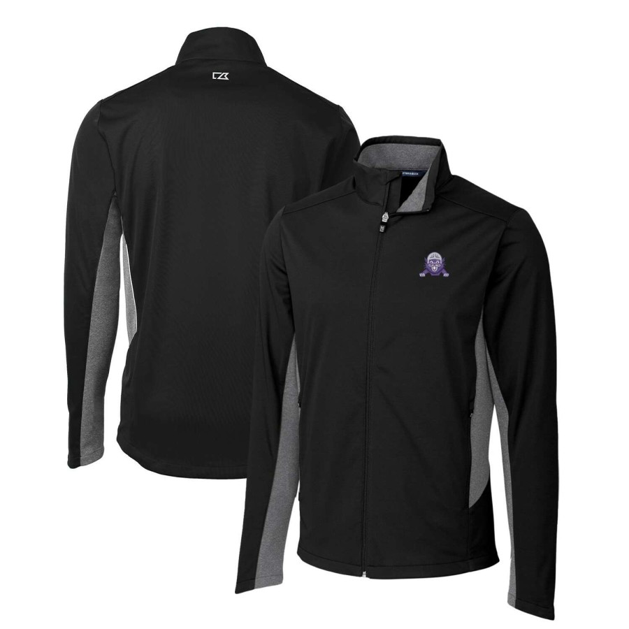 Men * | Limited Edition Men'S Cutter & Buck Black Northwestern Wildcats Navigate Softshell Full-Zip Jacket