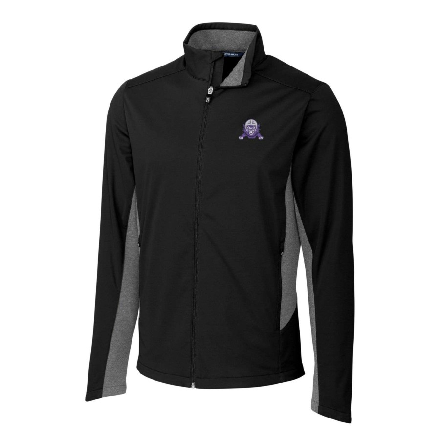 Men * | Limited Edition Men'S Cutter & Buck Black Northwestern Wildcats Navigate Softshell Full-Zip Jacket