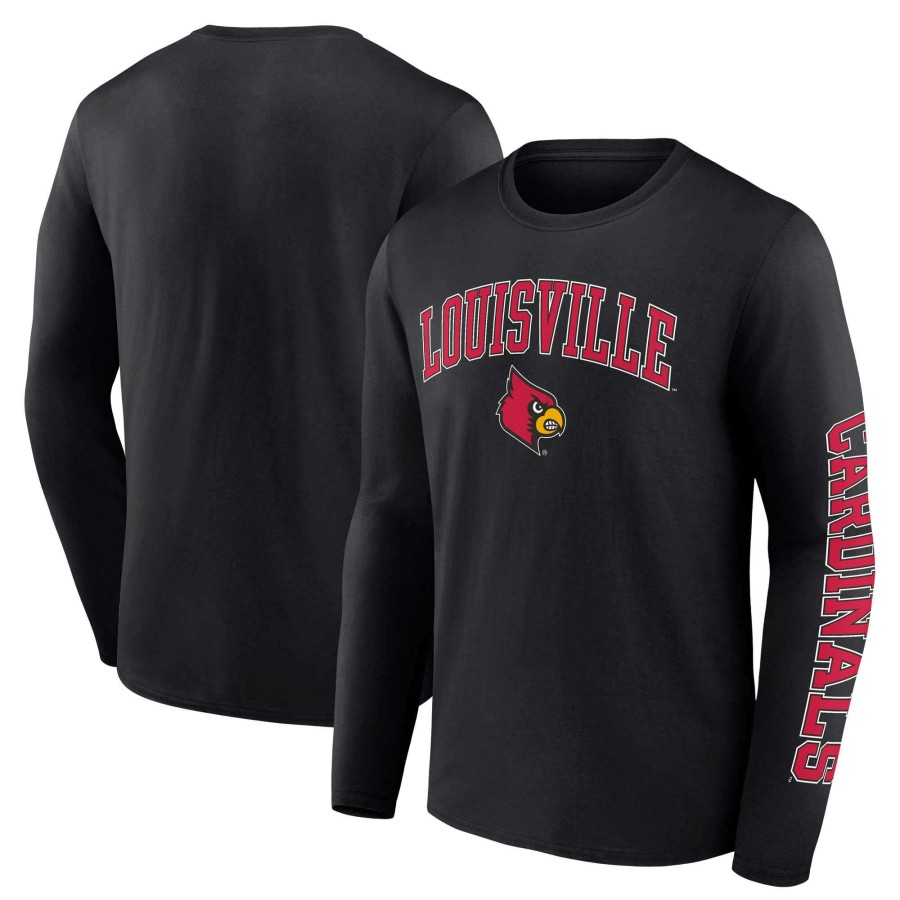 Men * | Tendy Style Men'S Fanatics Branded Black Louisville Cardinals Distressed Arch Over Logo Long Sleeve T-Shirt