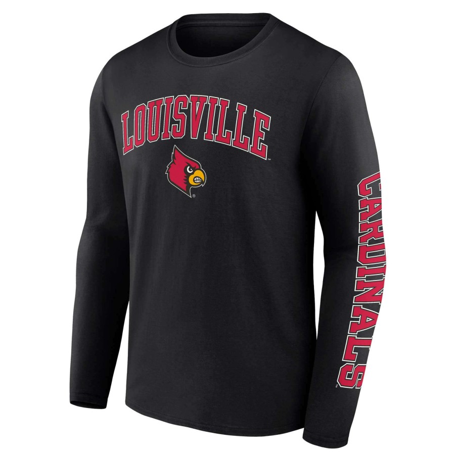 Men * | Tendy Style Men'S Fanatics Branded Black Louisville Cardinals Distressed Arch Over Logo Long Sleeve T-Shirt