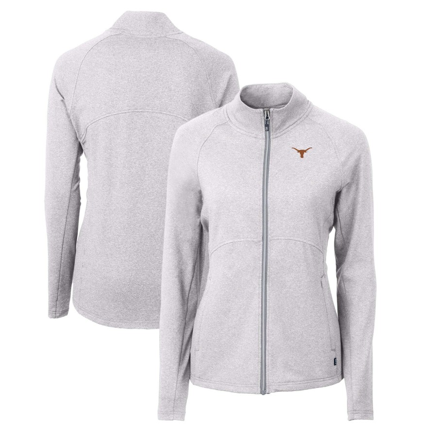 Women * | Reliable Quality Women'S Cutter & Buck Heather Gray Texas Longhorns Adapt Eco Knit Heather Recycled Full-Zip Jacket