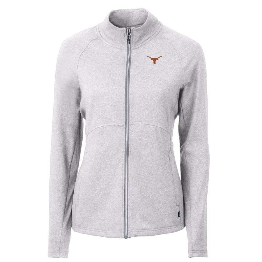 Women * | Reliable Quality Women'S Cutter & Buck Heather Gray Texas Longhorns Adapt Eco Knit Heather Recycled Full-Zip Jacket