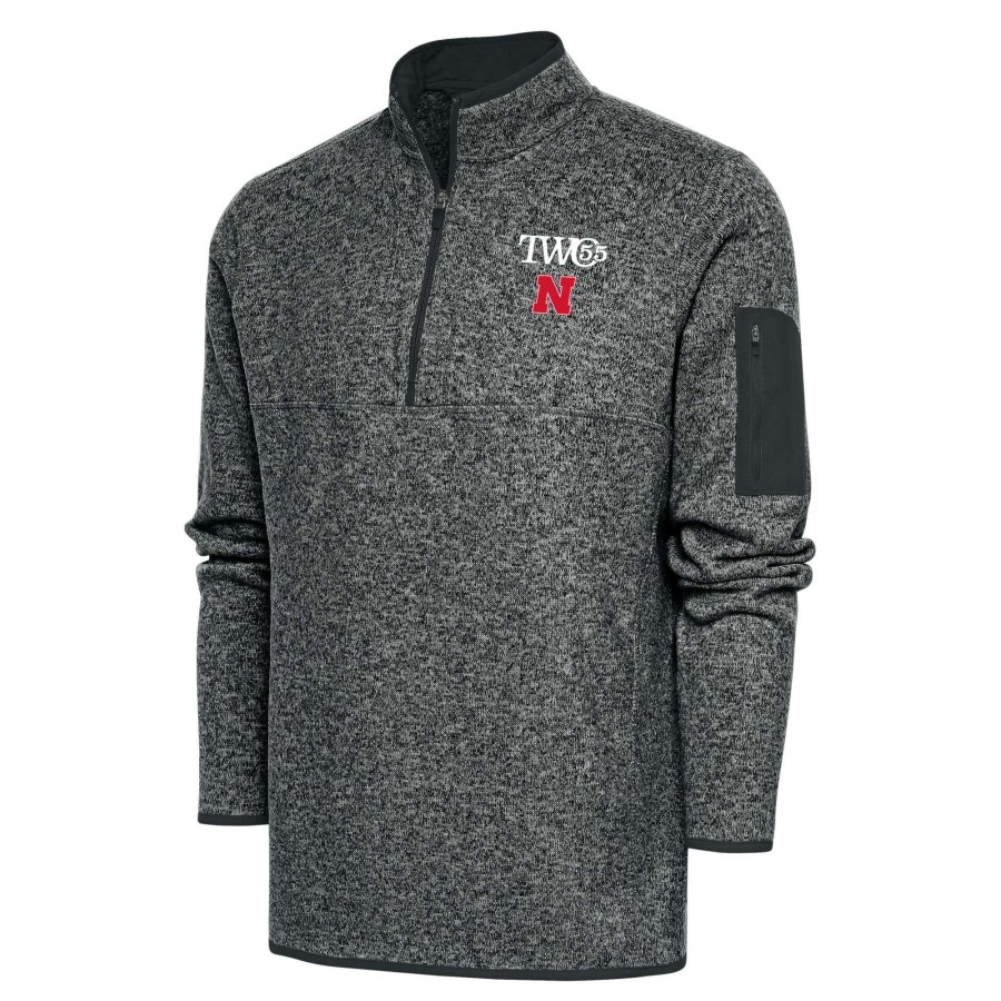 Men * | Clearance Sale Men'S Antigua Heather Charcoal Nebraska Huskers Two55 Big & Tall Fortune Half-Zip Pullover Jacket