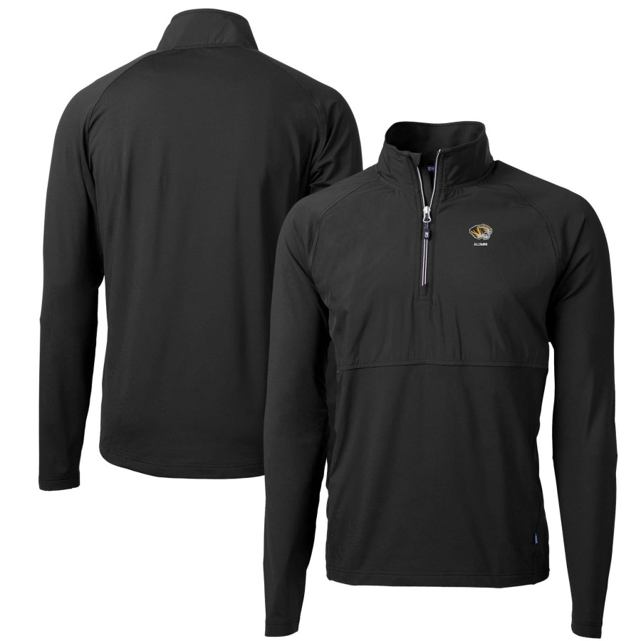 Men * | Hot Sell Men'S Cutter & Buck Black Missouri Tigers Adapt Eco Knit Hybrid Recycled Quarter-Zip Pullover Top