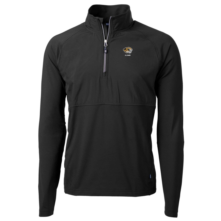 Men * | Hot Sell Men'S Cutter & Buck Black Missouri Tigers Adapt Eco Knit Hybrid Recycled Quarter-Zip Pullover Top