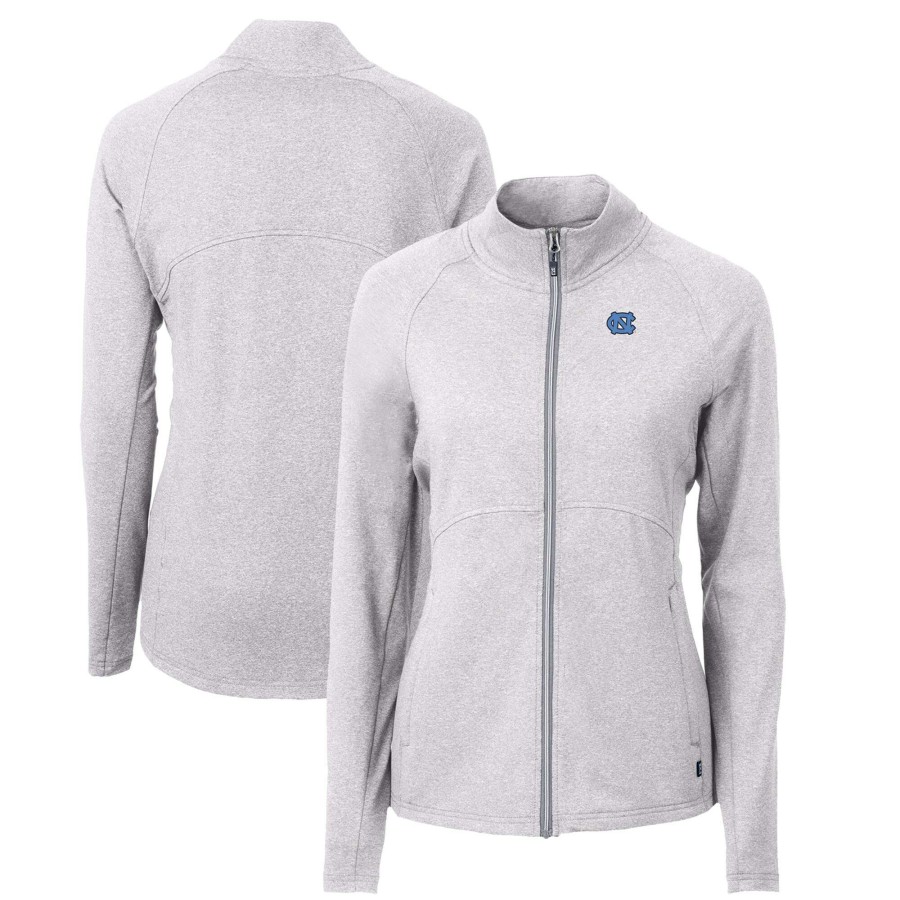 Women * | Sale Online Women'S Cutter & Buck Heather Gray North Carolina Tar Heels Adapt Eco Knit Heather Recycled Full-Zip Jacket