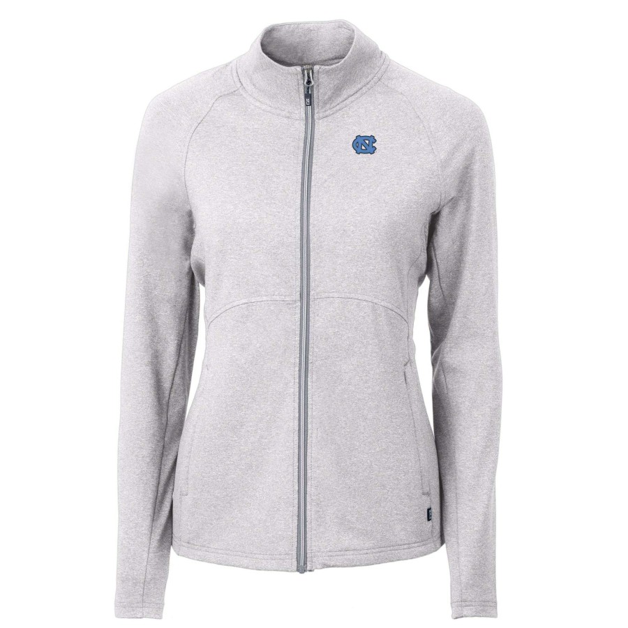 Women * | Sale Online Women'S Cutter & Buck Heather Gray North Carolina Tar Heels Adapt Eco Knit Heather Recycled Full-Zip Jacket