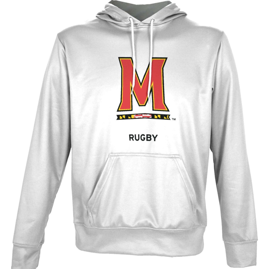 Men * | Online Discount Men'S Prosphere White Maryland Terrapins Rugby Logo Pullover Hoodie