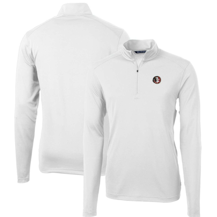 Men * | Tendy Style Men'S Cutter & Buck White Florida State Seminoles Virtue Eco Pique Recycled Quarter-Zip Pullover Top