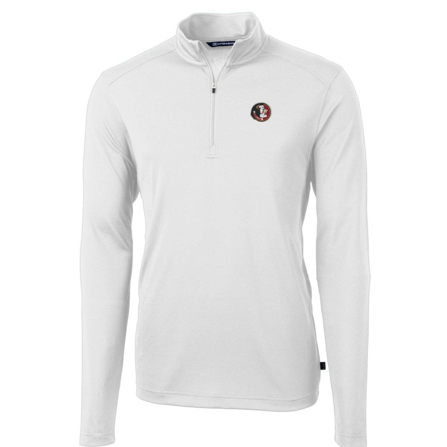 Men * | Tendy Style Men'S Cutter & Buck White Florida State Seminoles Virtue Eco Pique Recycled Quarter-Zip Pullover Top