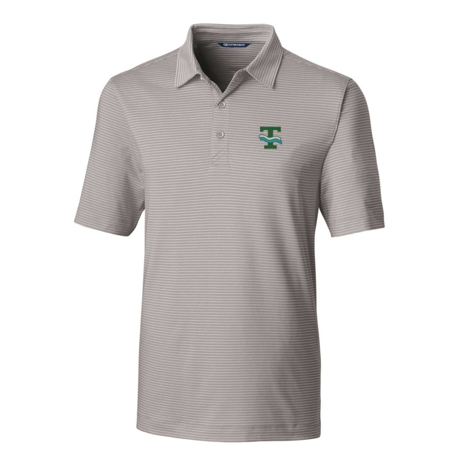 Men * | Hot Sell Men'S Cutter & Buck Gray Tulane Green Wave Big & Tall Forge Pencil Stripe Stretch Polo